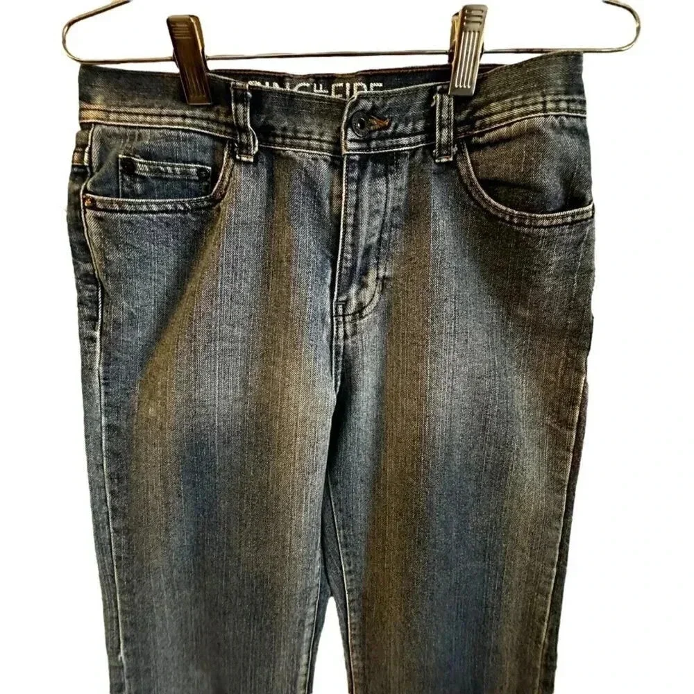 Ring Of Fire Jeans Boy Teen 18 Blue Denim Distress Straight Leg W27 L27 med wash - Picture 3 of 14